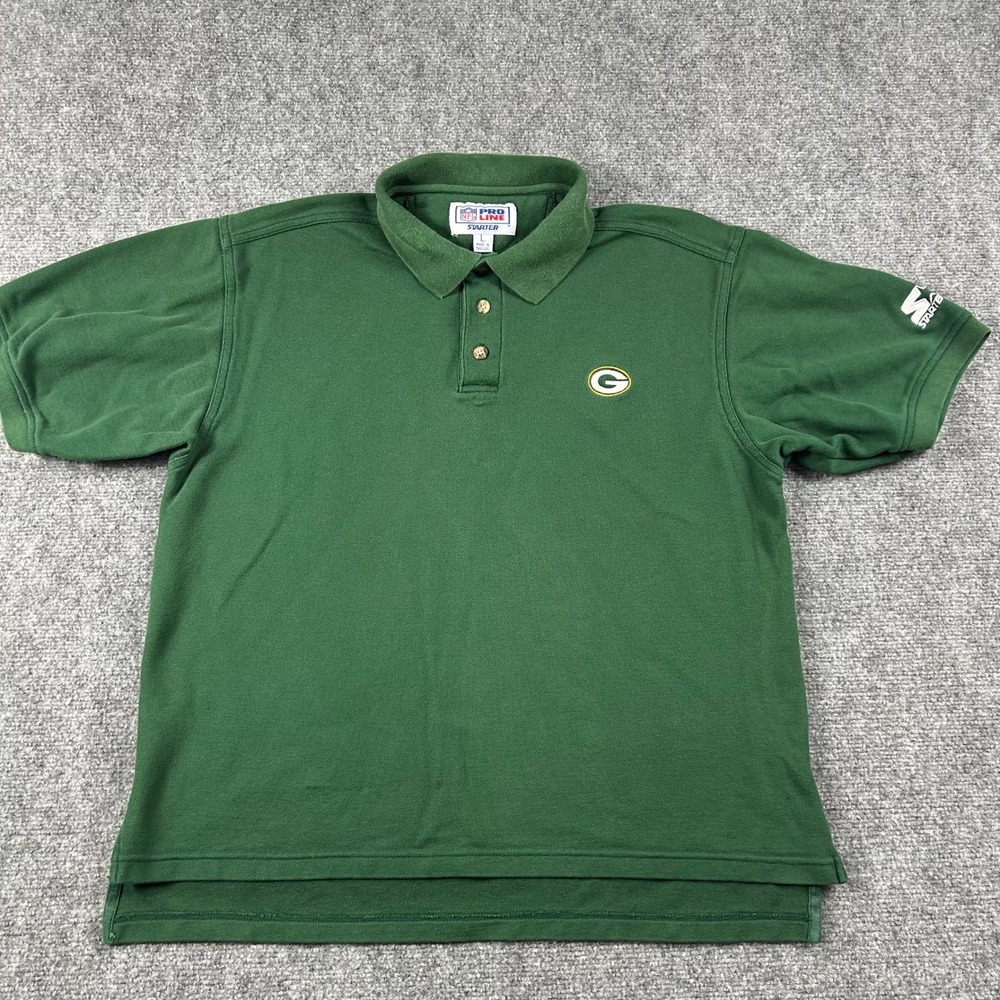 Starter Polo Shirt Mens Large Green Packers NFL Pro Line Short Sleeve Vintage